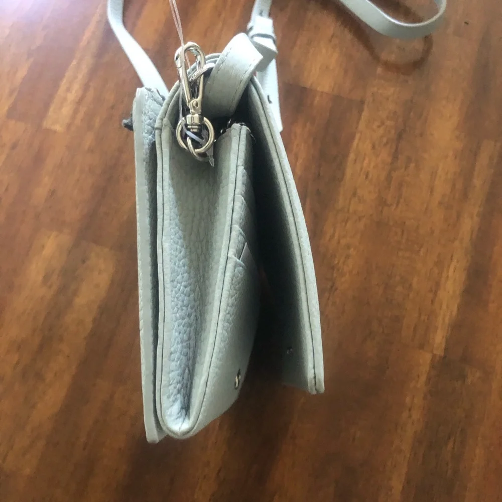 NWT $228 AllSaints FETCH LEATHER CHAIN WALLET CROSSBODY BAG in Sky Blue!
